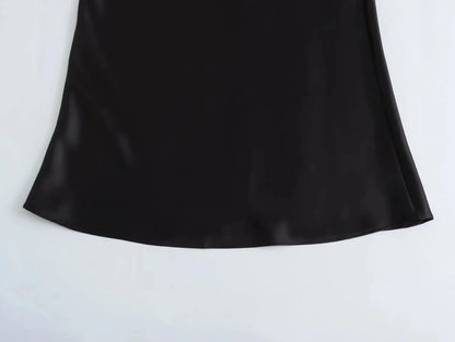 Vintage Satin Solid Long Skirt Women High Waist