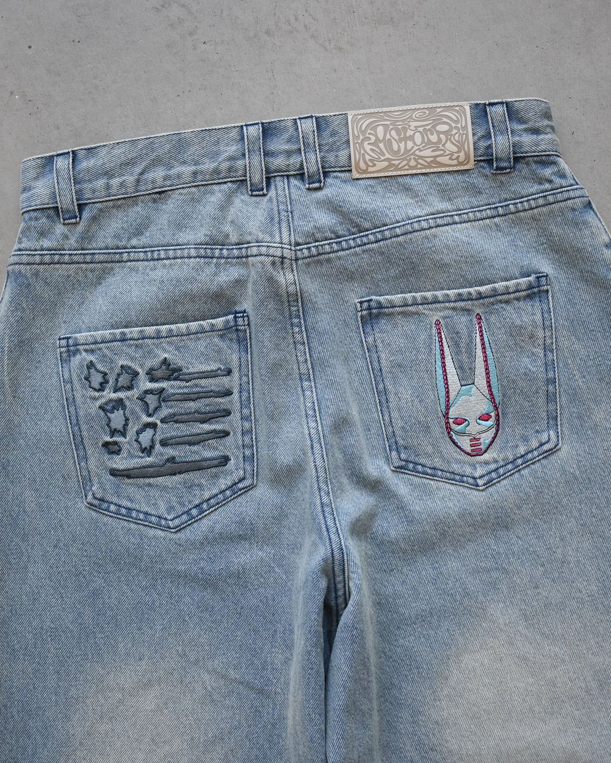 Y2K High Waist Baggy Jeans with Pink Heart Embroidery