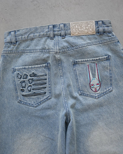 Y2K High Waist Baggy Jeans with Pink Heart Embroidery