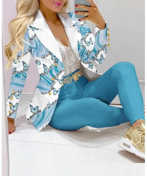 Paisley Butterfly Blazer Suit and Pants Set for Women