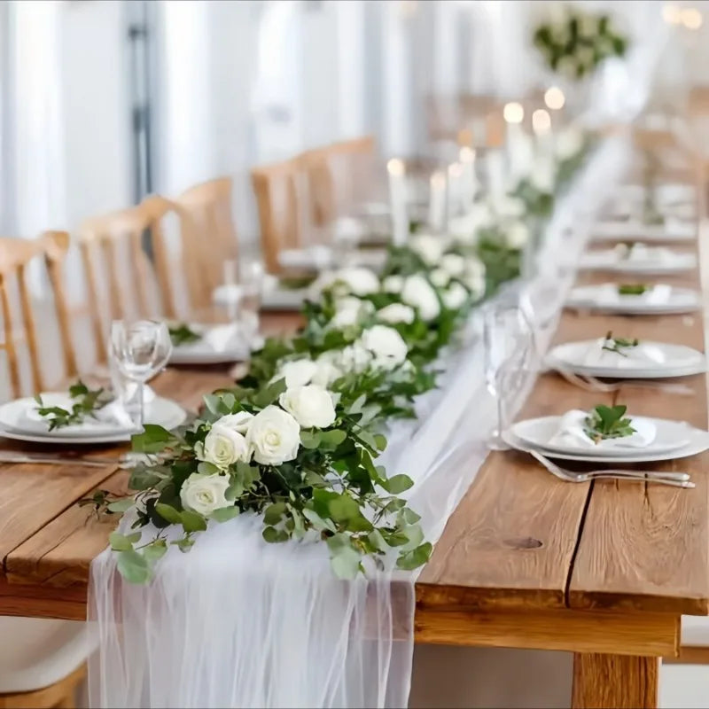 50M White Tulle Fabric for Wedding and Party Decor