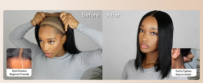 Yaki Straight Bob Wig 100% Human Hair Glueless 13x4