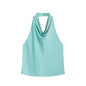 Black Satin Backless Halter Top for Women