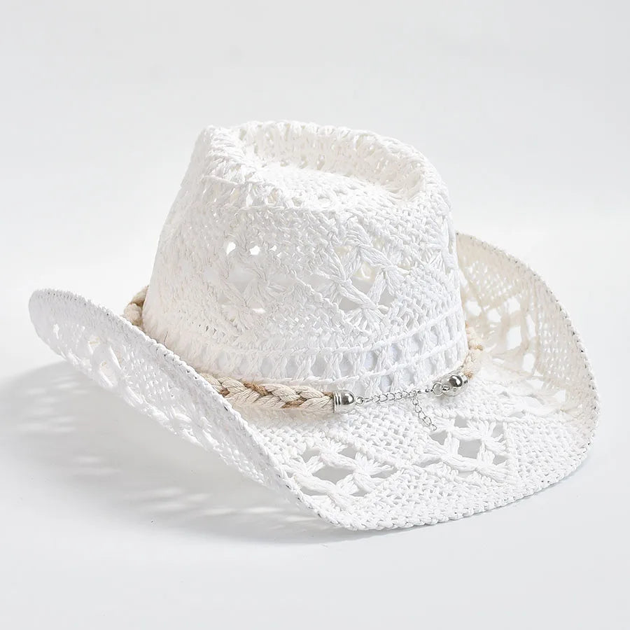 Hand Woven Straw Sun Hat for Women with Shell Decoration
