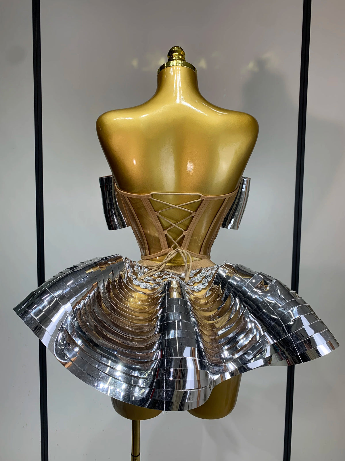 Women Silver Sequins Two Piece Stage Costume