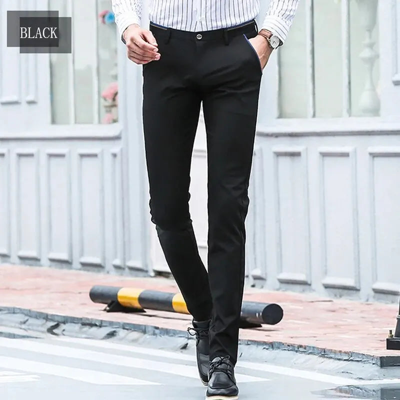 Men's Casual Elastic Straight Pants Black Blue