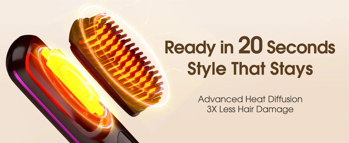 Cordless Hair Straightener Brush with LCD Display