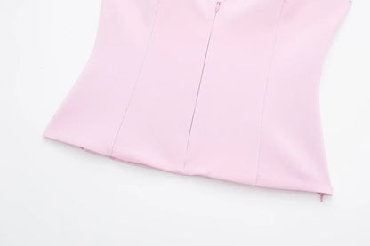 Women Summer 2 Piece Set V-Neck Backless Zipper Top