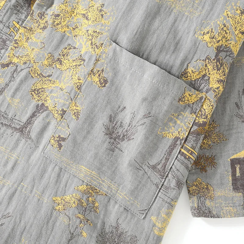Men's Cotton Kimono Robe and Pajama Set