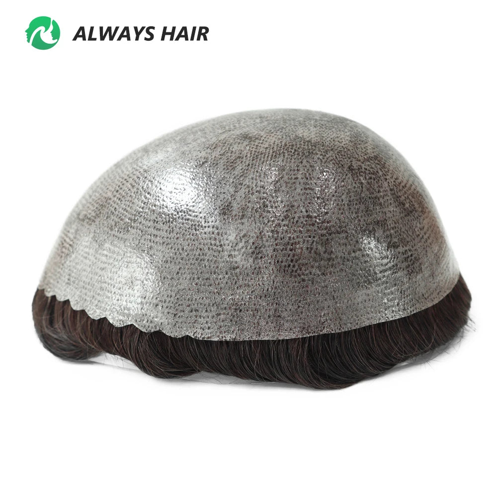 PU Men Toupee Indian Human Hair 130% Density Wig