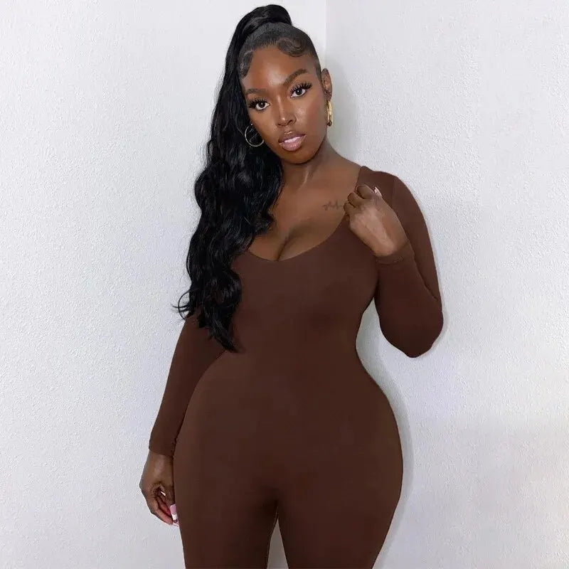 Dulzura Women Long Sleeve Bodycon Jumpsuit Overall