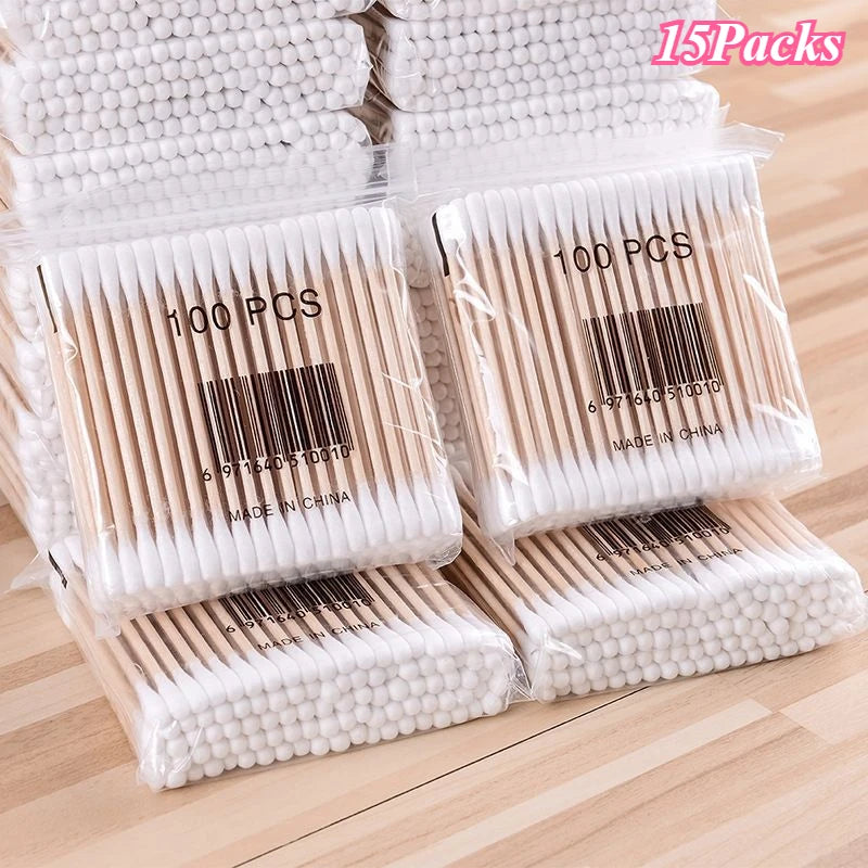 100 Pcs Baby Cotton Swabs with Wooden Sticks