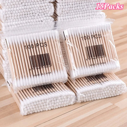 100 Pcs Baby Cotton Swabs with Wooden Sticks