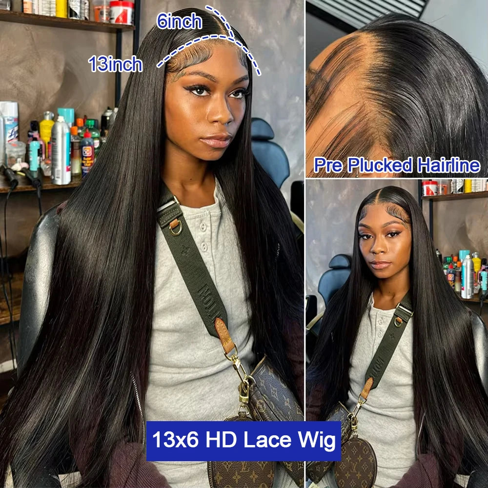 40 Inch Bone Straight Human Hair Wig Brazilian Lace Front Wig