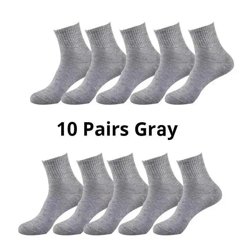 Men's Solid Color Mid-Calf Socks 10 Pairs All Seasons