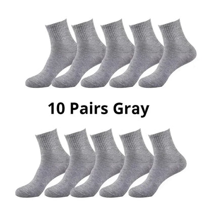 Men's Solid Color Mid-Calf Socks 10 Pairs All Seasons
