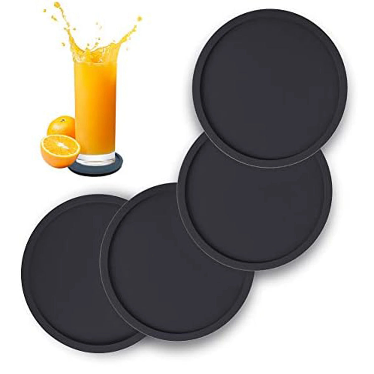 Large Black Silicone Drink Coasters Set for Indoor Outdoor