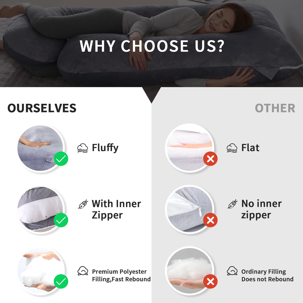 G Shaped Full Body Maternity Pillow with Removable Cover