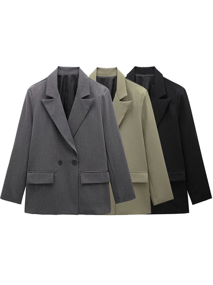 Willshela Women Vintage Double Breasted Blazer with Pockets