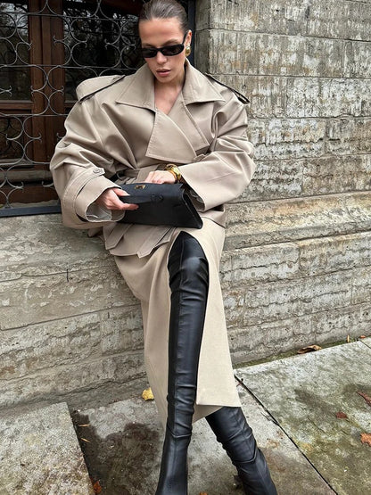Women's Windproof Trench Coat Loose Fit Overcoat