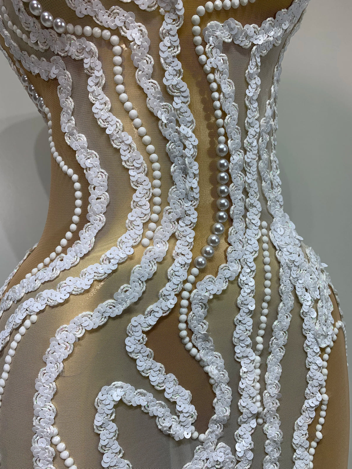 Elegant Women Long Dress with Pearl Sequins
