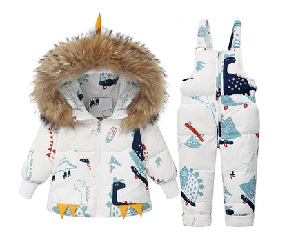 Children's Hooded Parka Down Jacket with Dinosaur Design