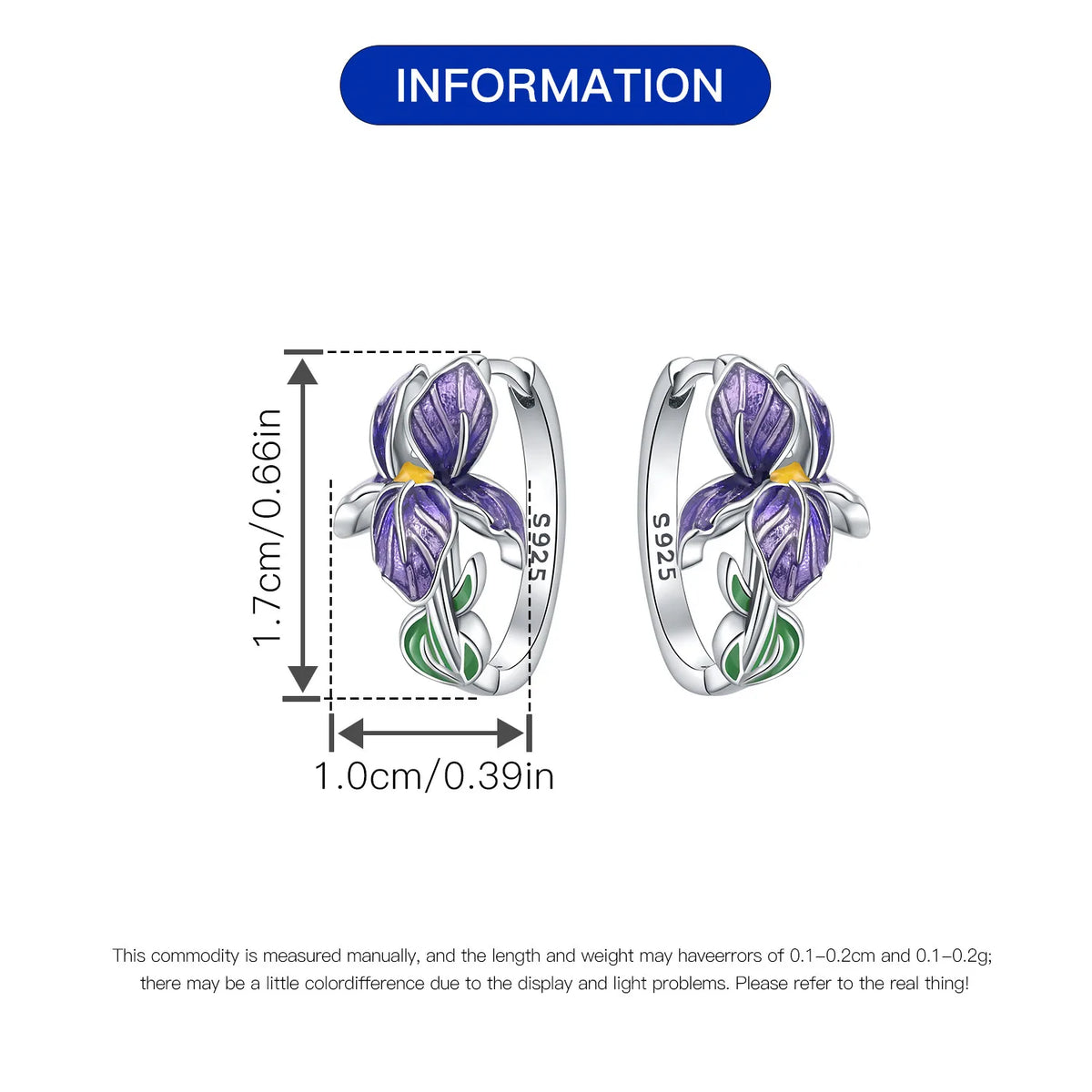 S925 Sterling Silver Iris Flower Hoop Earrings for Women