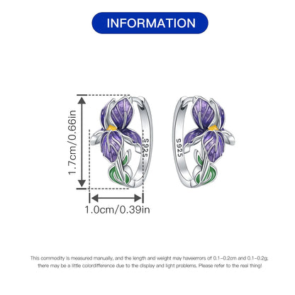 S925 Sterling Silver Iris Flower Hoop Earrings for Women