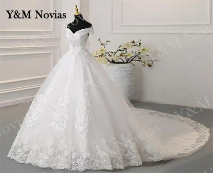 Off Shoulder Plus Size Wedding Dress Tulle and Organza