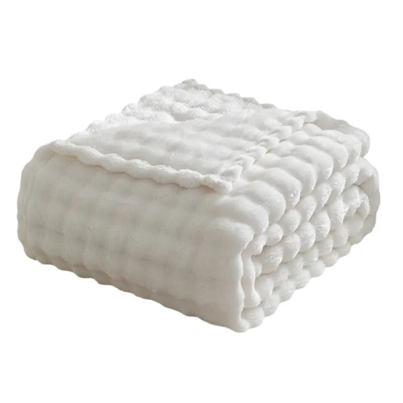 3D Bubble White Plush Fleece Throw Blanket