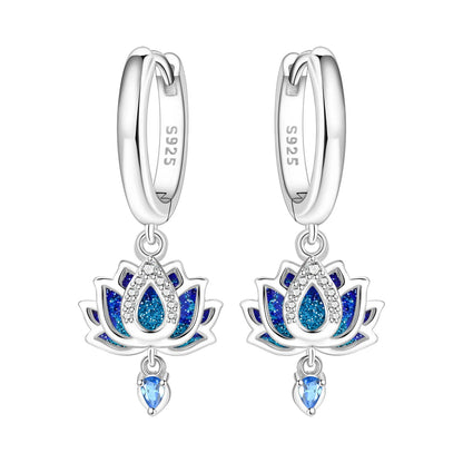 S925 Sterling Silver Iris Flower Hoop Earrings for Women