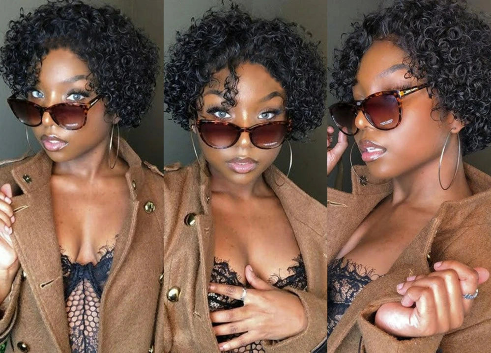 Pixie Cut Kinky Curly Bob Wig Transparent Lace Front
