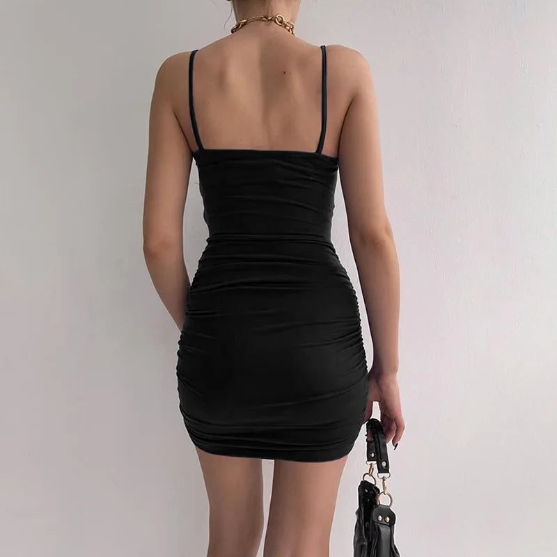 Spaghetti Strap Bodycon Dress Women Backless Slim Dress