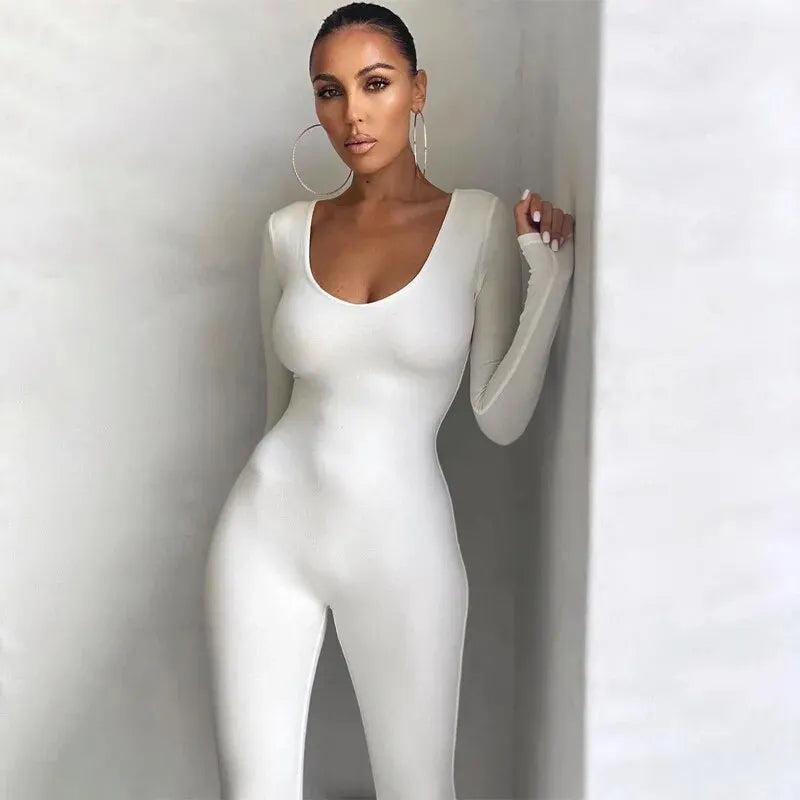 Dulzura Women Long Sleeve Bodycon Jumpsuit Overall