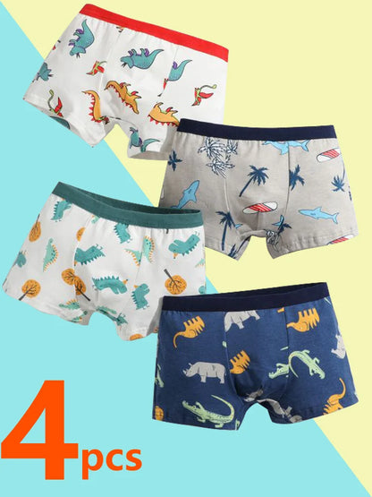 Boys Cotton Boxer Briefs with Dinosaur Print