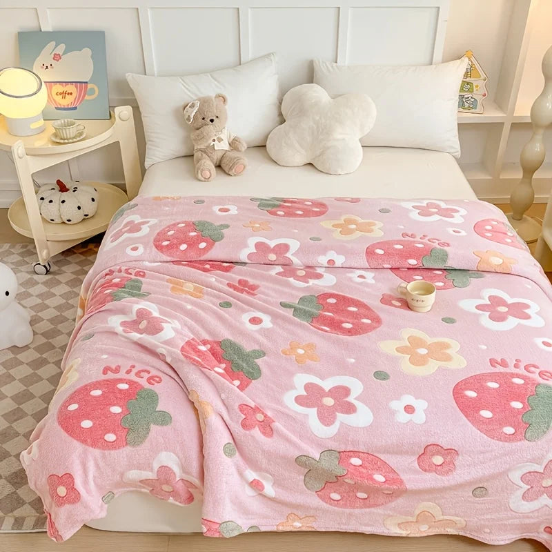 Floral Print Soft Flannel Blanket for All Seasons
