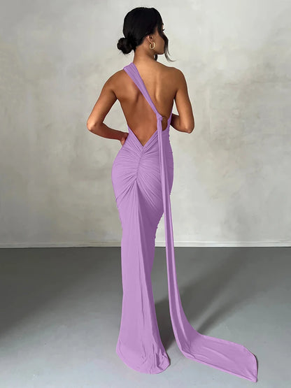 Hugcitar One Shoulder Backless Maxi Dress Women