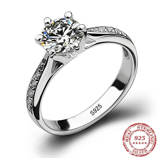 Sterling Silver Classic Women's Ring with Imitation Diamond