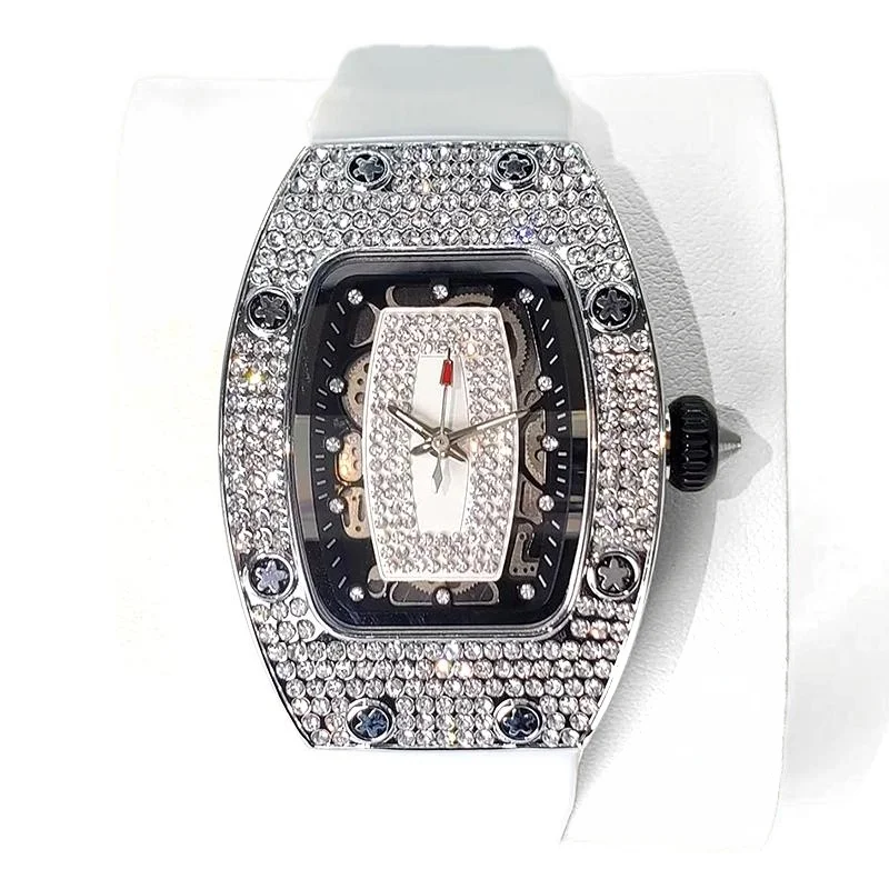 Green Tonneau Quartz Watch for Women with Iced Diamonds