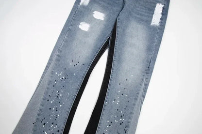 Washed Denim Trousers for Men with Micro-Flared Style