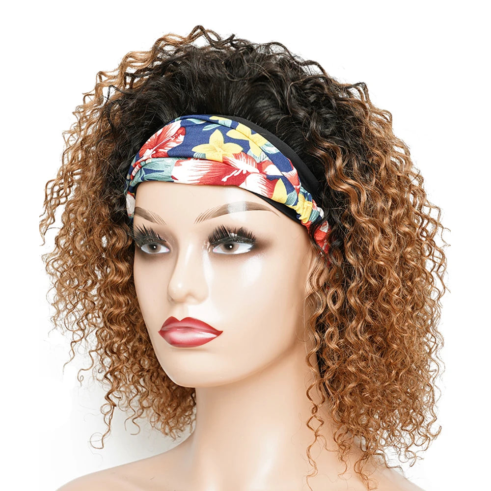 220% Density Glueless Short Curly Human Hair Wig Ginger Brown