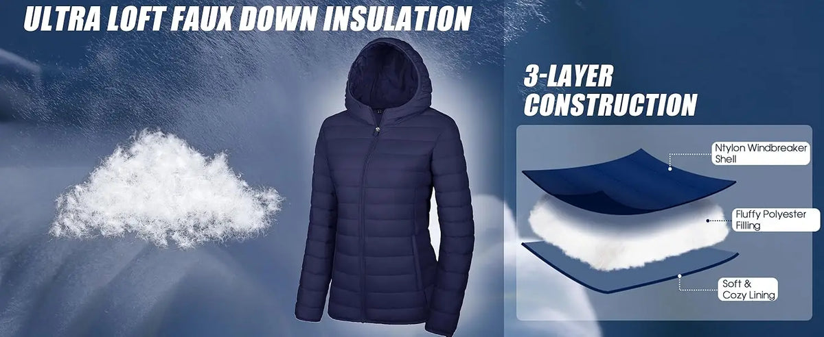 TACVASEN Women's Hooded Puffer Jacket Lightweight Casual