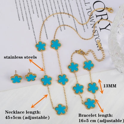 18k Gold-Plated Five-Leaf Flower Jewelry Set