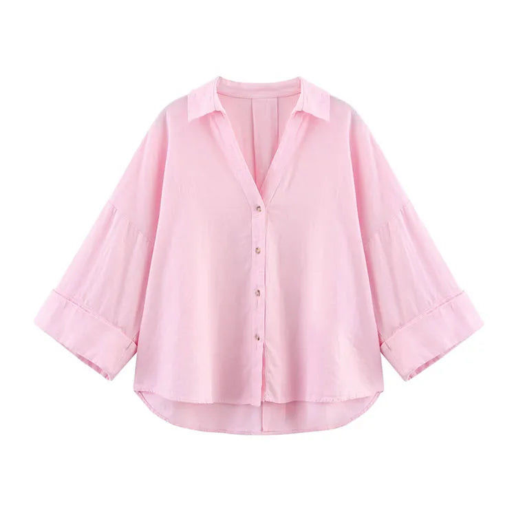 Wide Sleeved Asymmetric Hem Shirt for Women