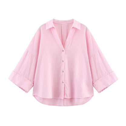 Wide Sleeved Asymmetric Hem Shirt for Women