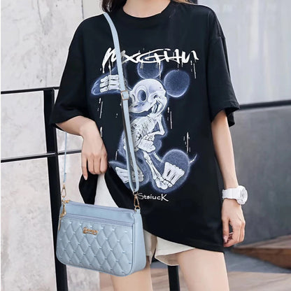 Leather Messenger Bag with Fur Decoration for Women