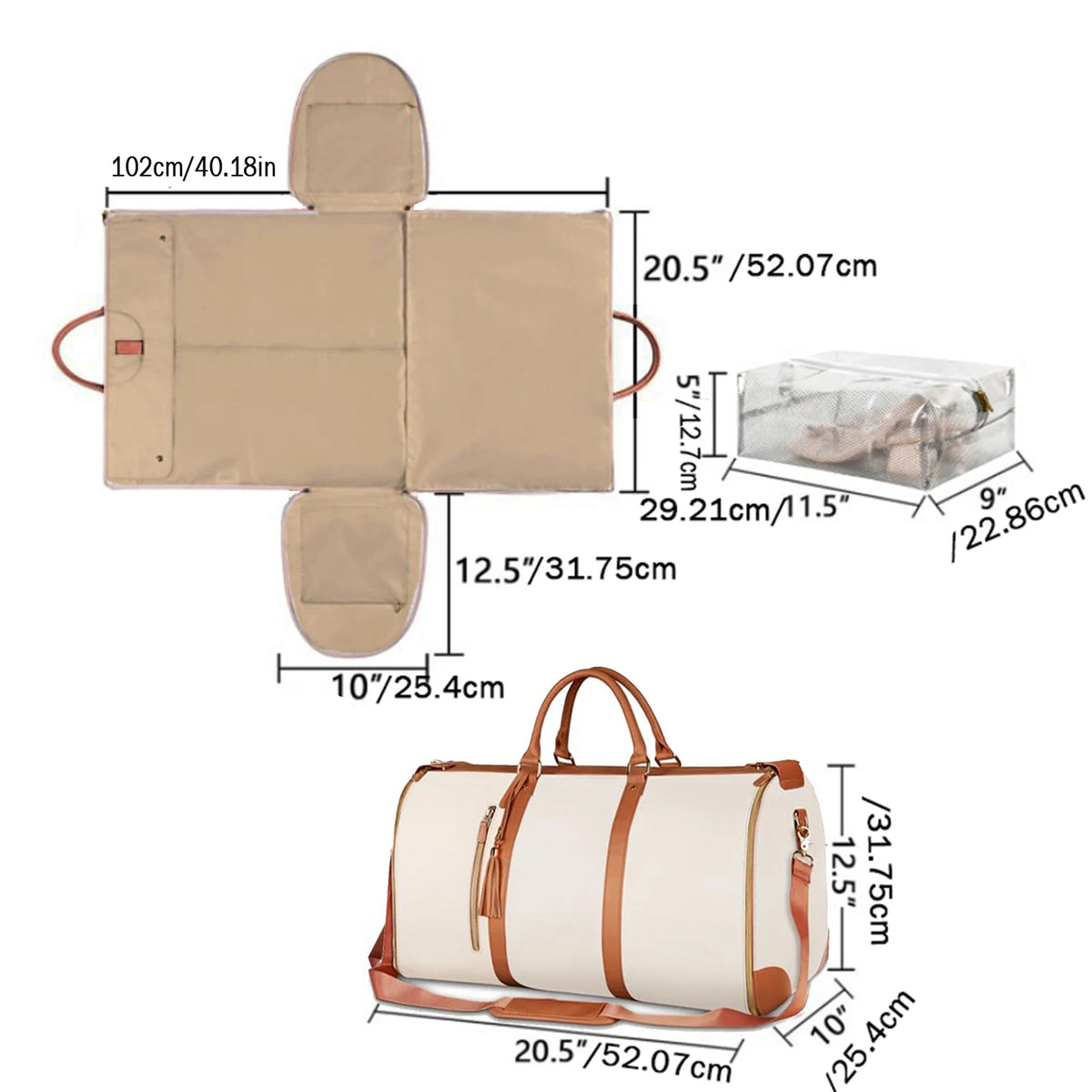 Foldable PU Leather Duffel Bag for Women's Travel