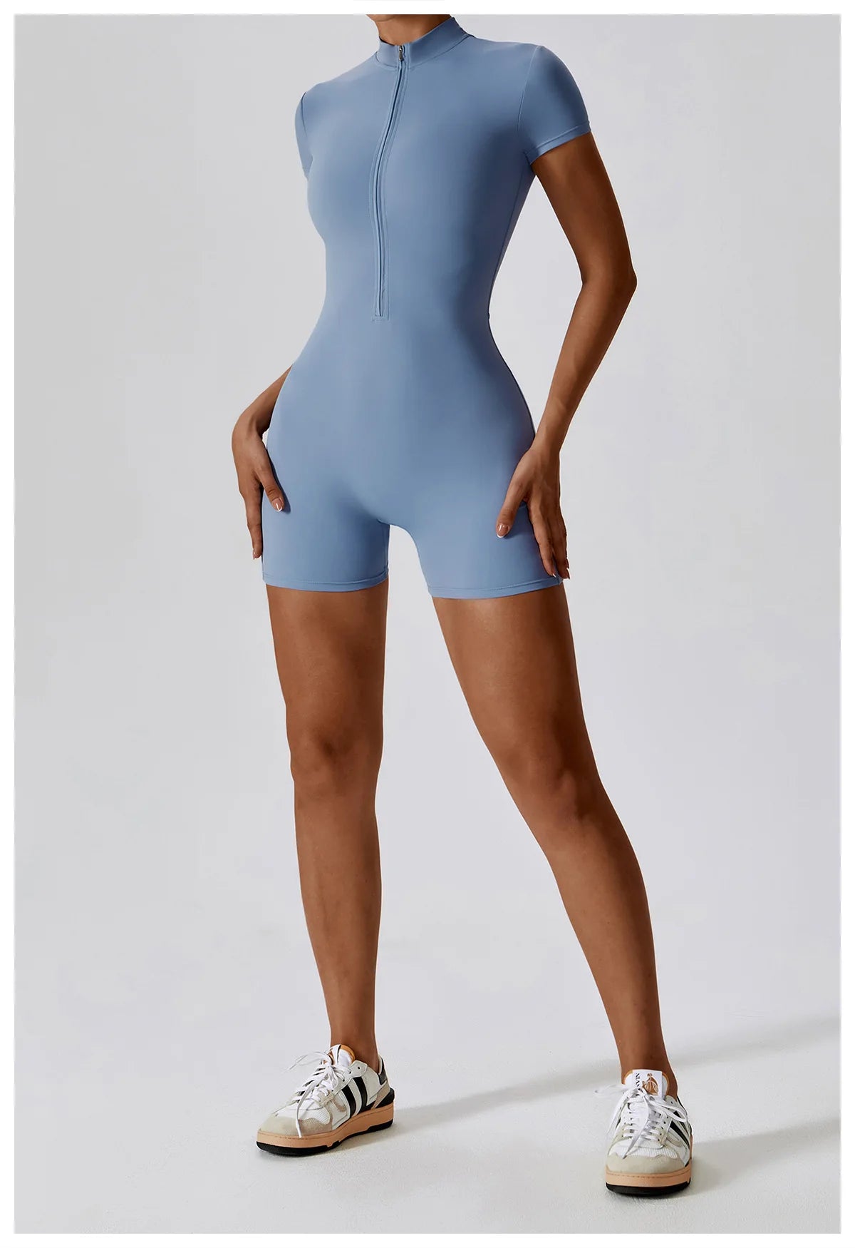 Summer Zipper Short Sleeve Yoga Bodysuit for Women