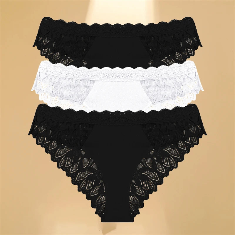 Lace Hollow Out Low-Waist Floral Briefs for Women