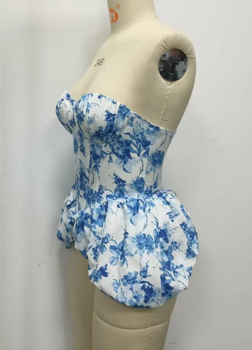 SINGREINY Floral Print Sleeveless Corset Blouse